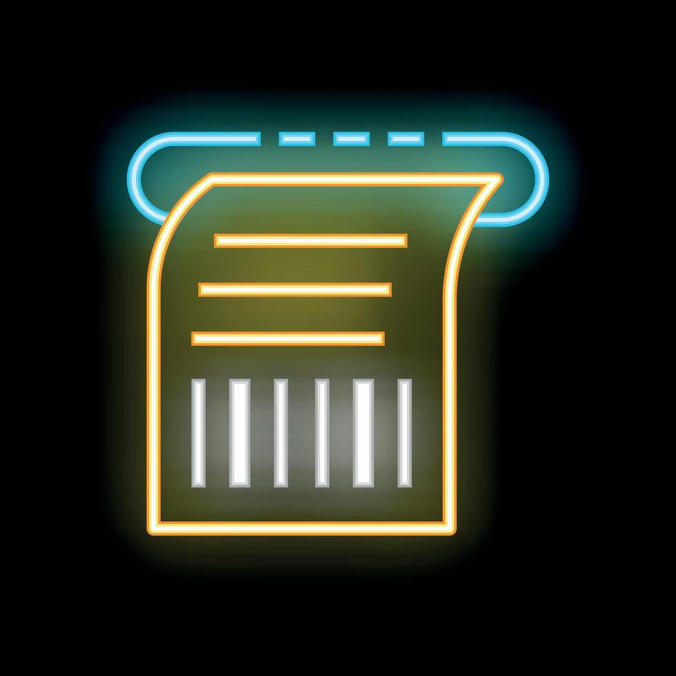 Neon icon of a printer printing a document with a barcode vector