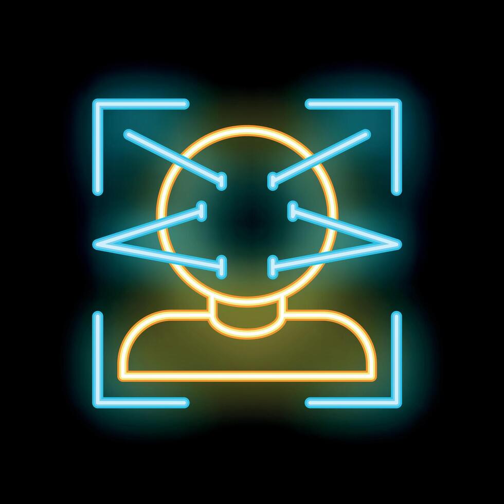 Neon icon of face recognition system scanning person vector