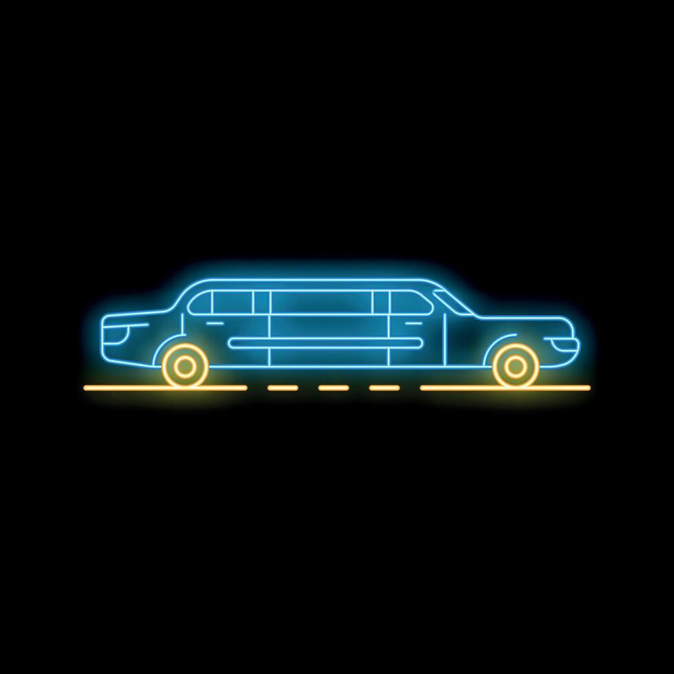Neon limousine driving on a road at night vector