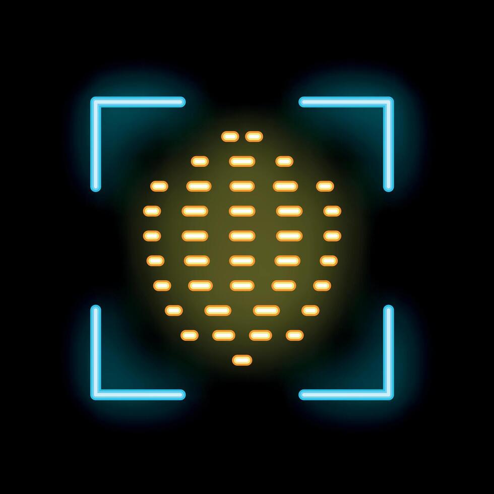 Neon icon of fingerprint scanning technology in blue and yellow vector
