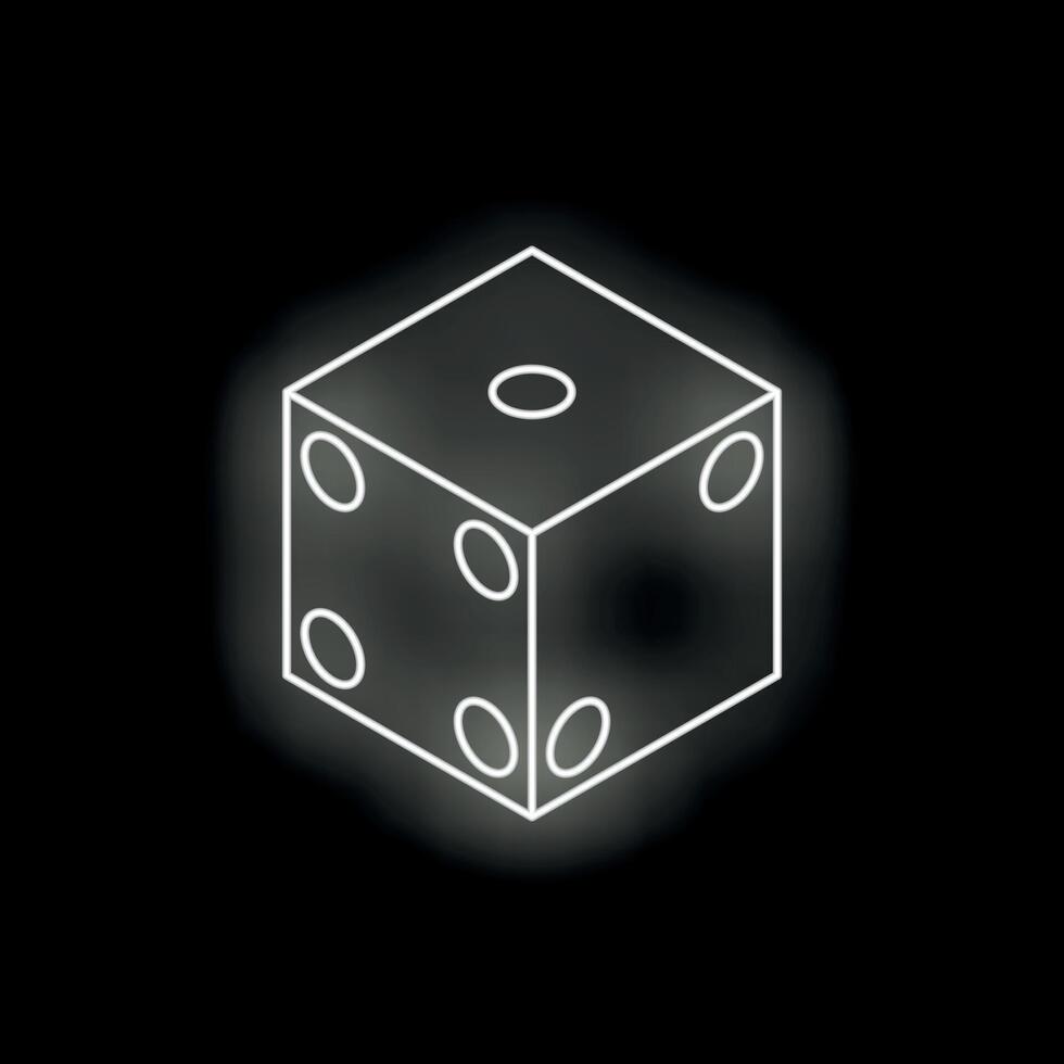 White neon dice glowing on black background vector
