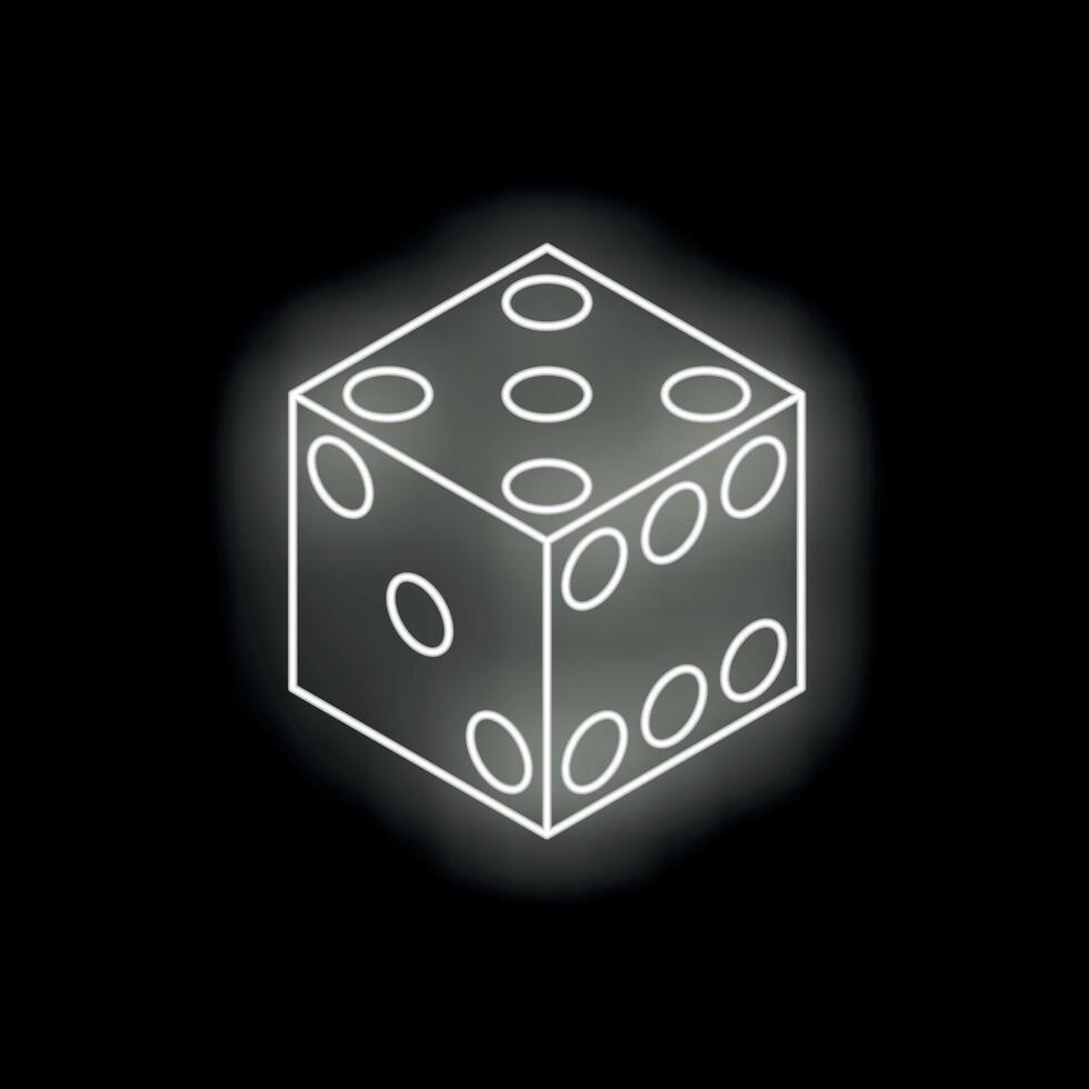 White neon dice glowing on black background vector