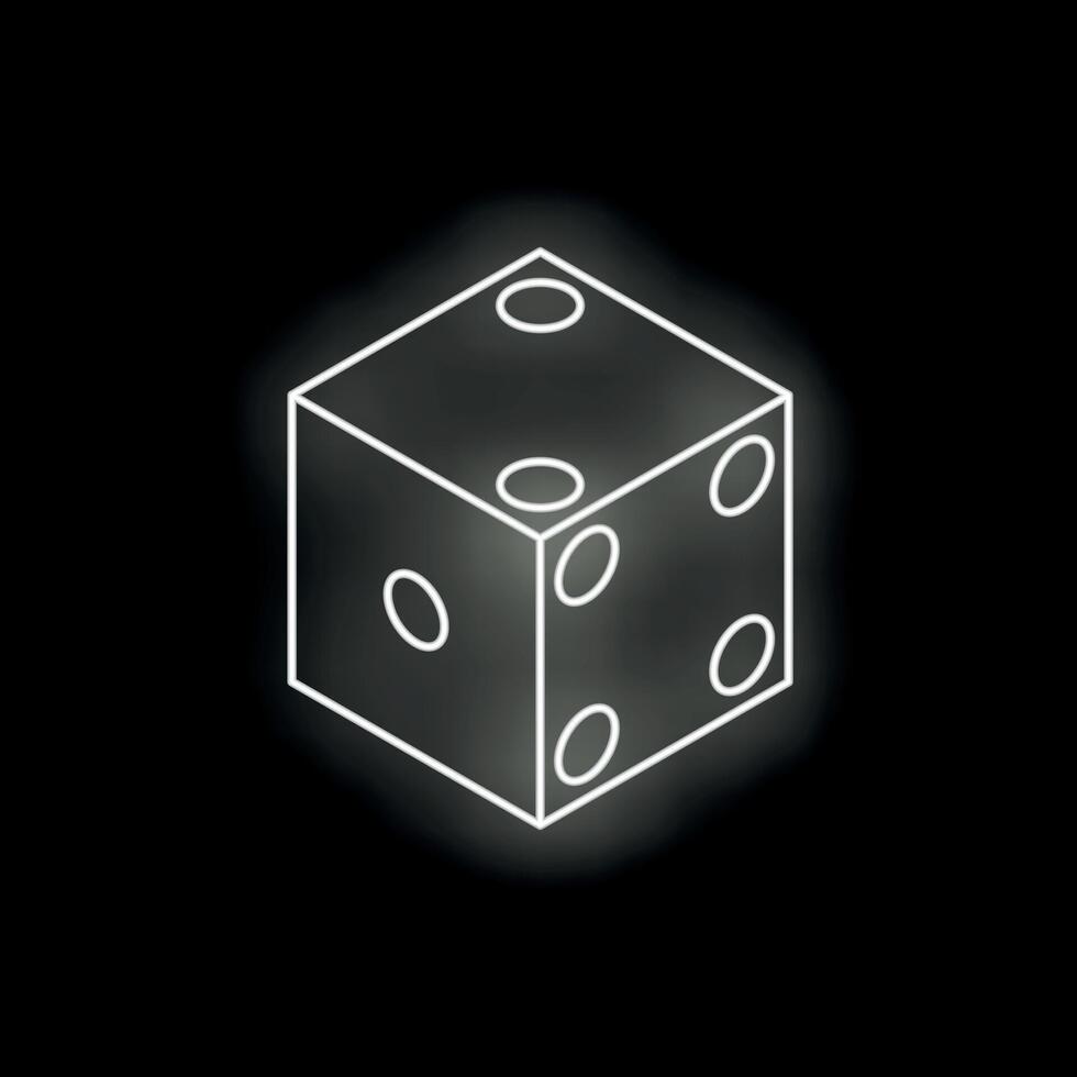 White neon dice glowing on black background vector