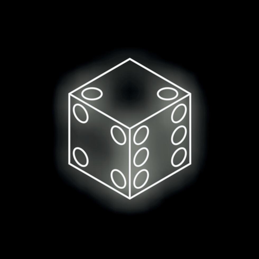 White neon dice glowing on black background vector