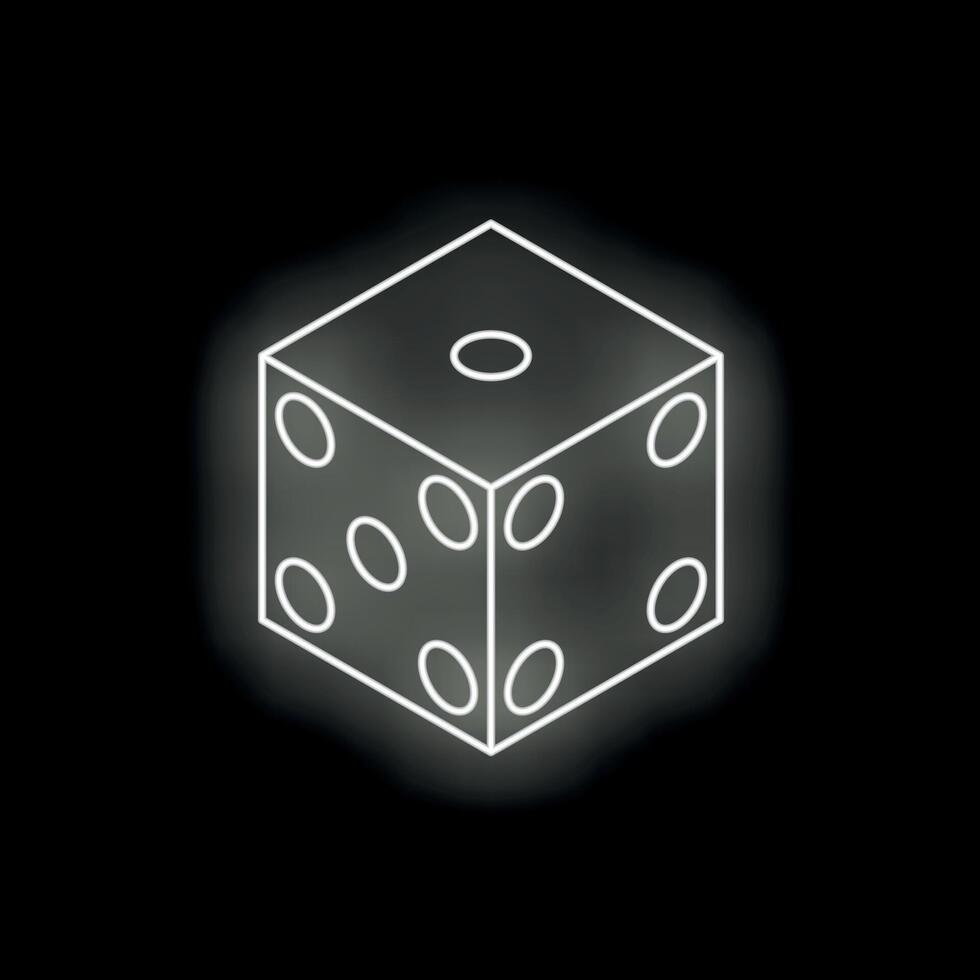 White neon dice glowing on black background vector