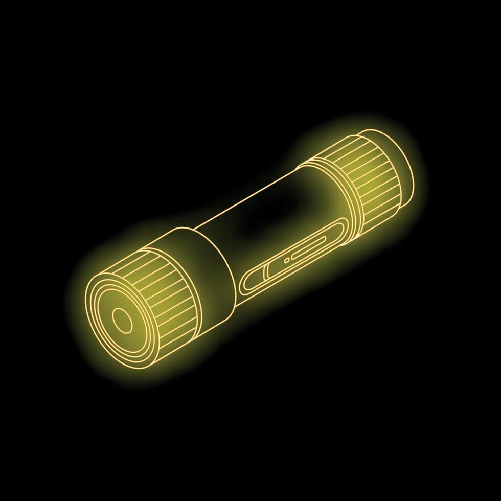 Yellow neon flashlight shining in the dark vector