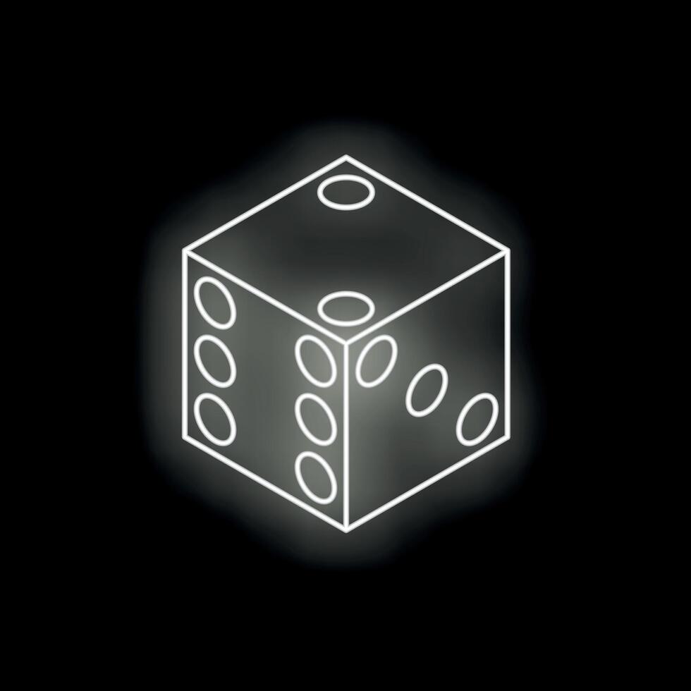 White neon dice glowing on black background vector