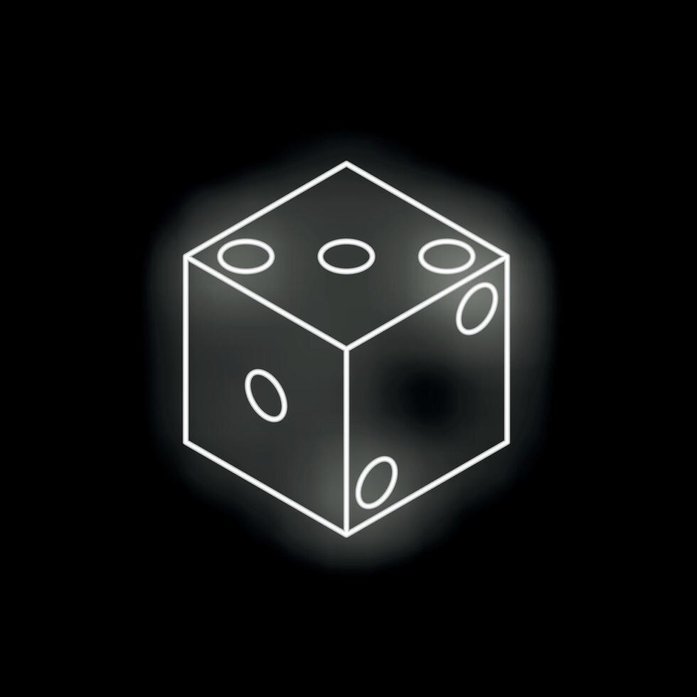 White neon dice glowing on black background vector