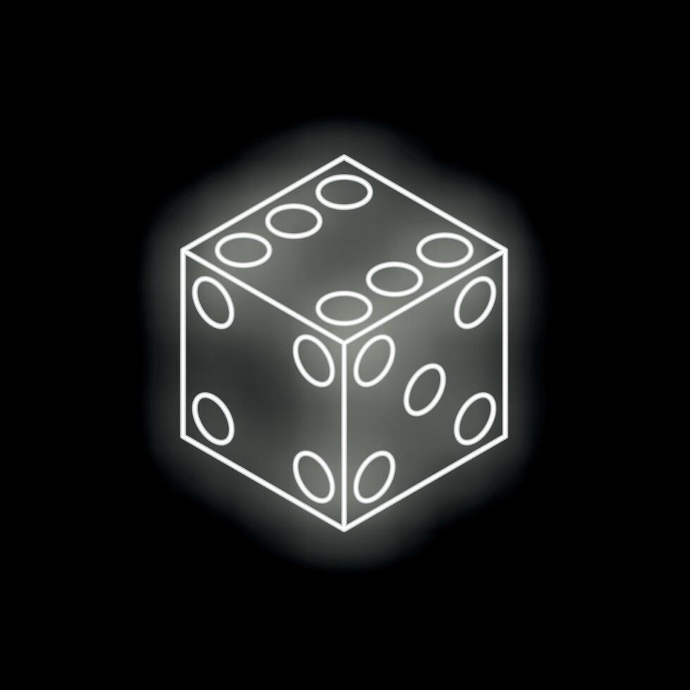 White neon dice glowing on black background vector