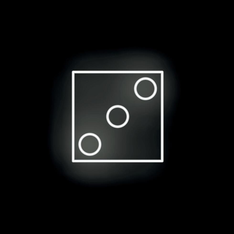 Neon dice three showing gambling chance icon glowing vector
