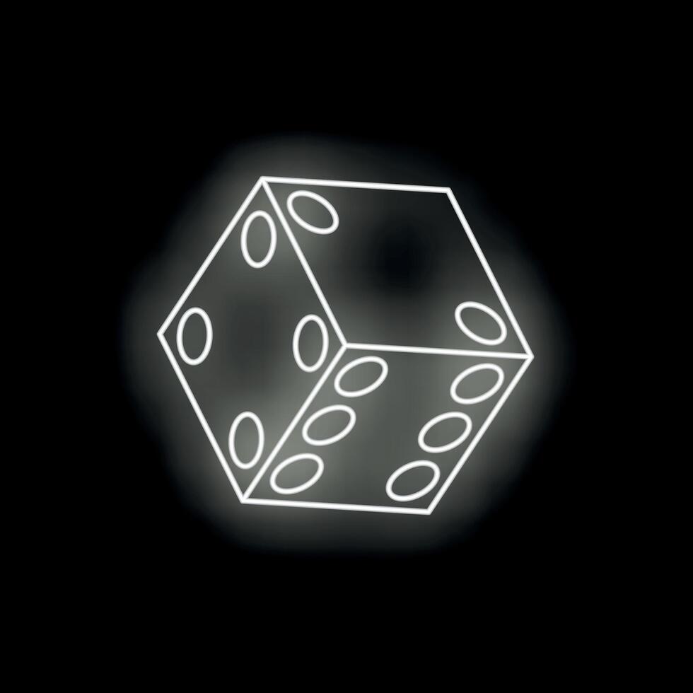White neon dice glowing on black background vector