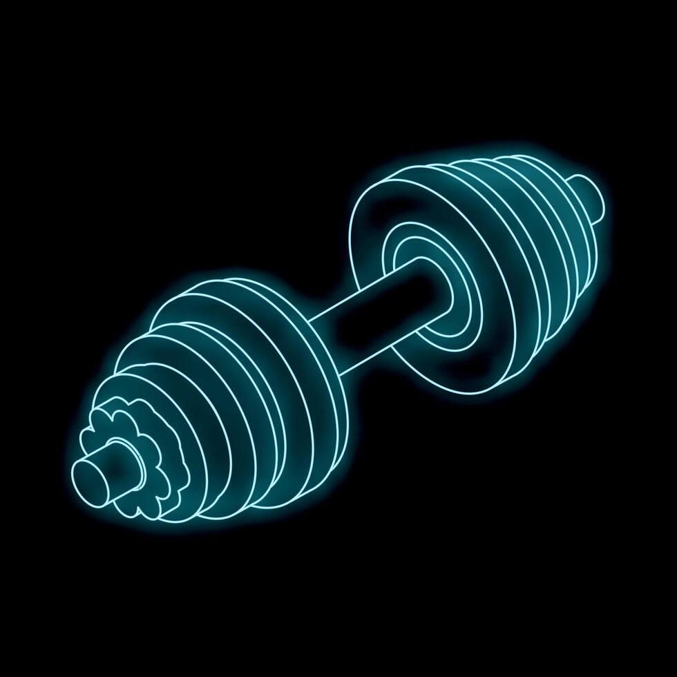 Glowing neon dumbbell isometric view on black background vector