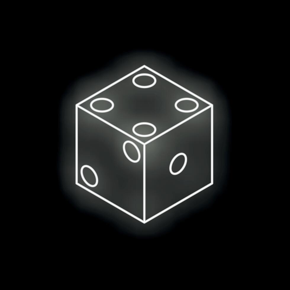White neon dice glowing on black background vector