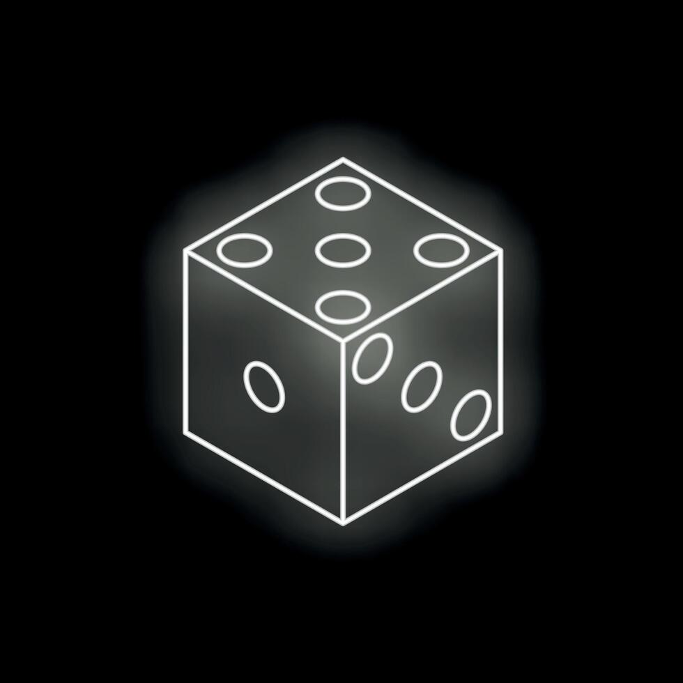 White neon dice glowing on black background vector