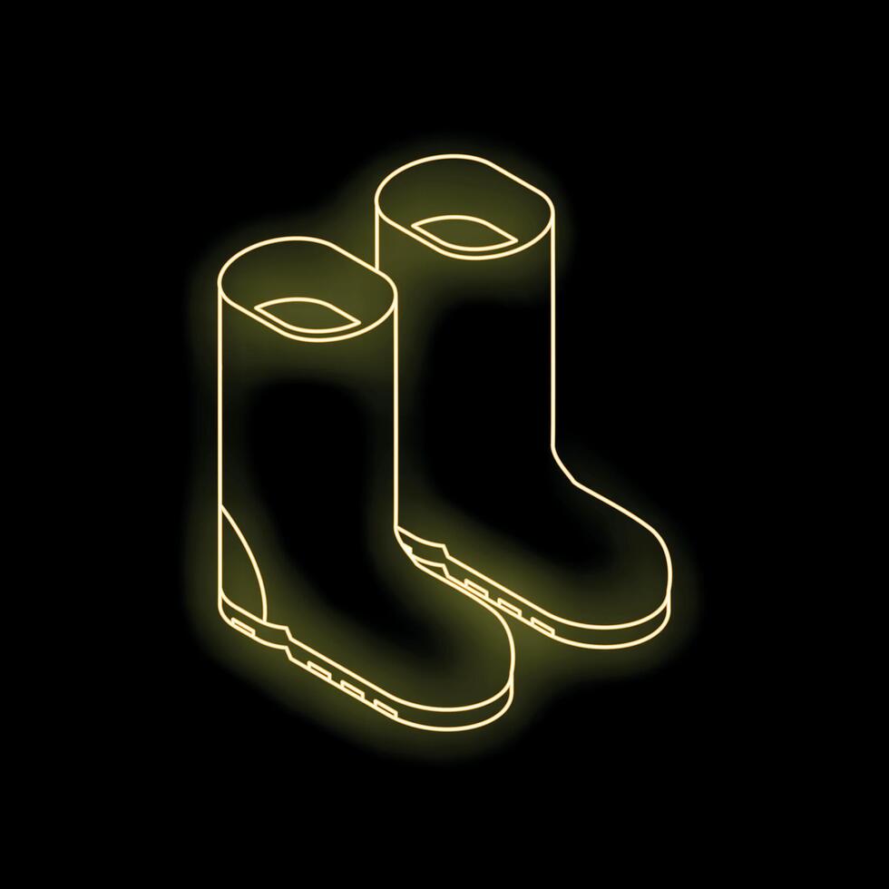 Glowing neon icon of rubber boots for rain on black background vector