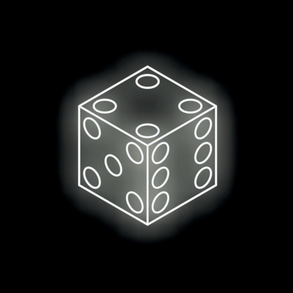 White neon dice glowing on black background vector