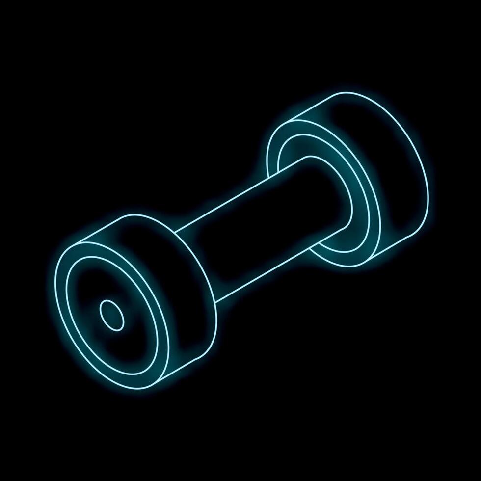 Neon blue dumbbell shining in the dark background vector