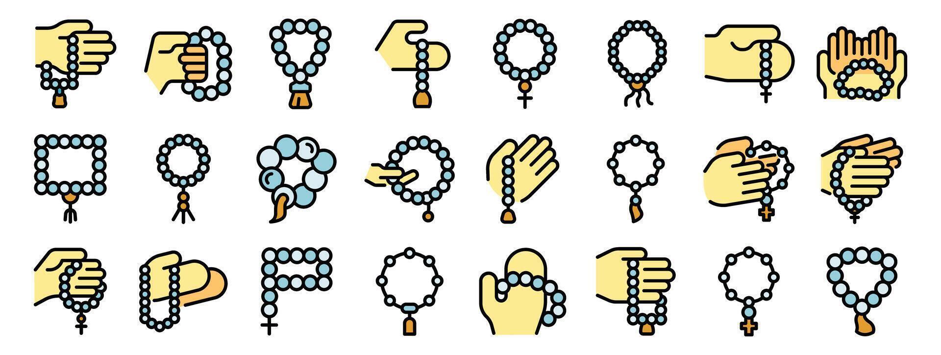 Rosary beads held in hands, symbolizing prayer, meditation, and spiritual practices across different religions vector