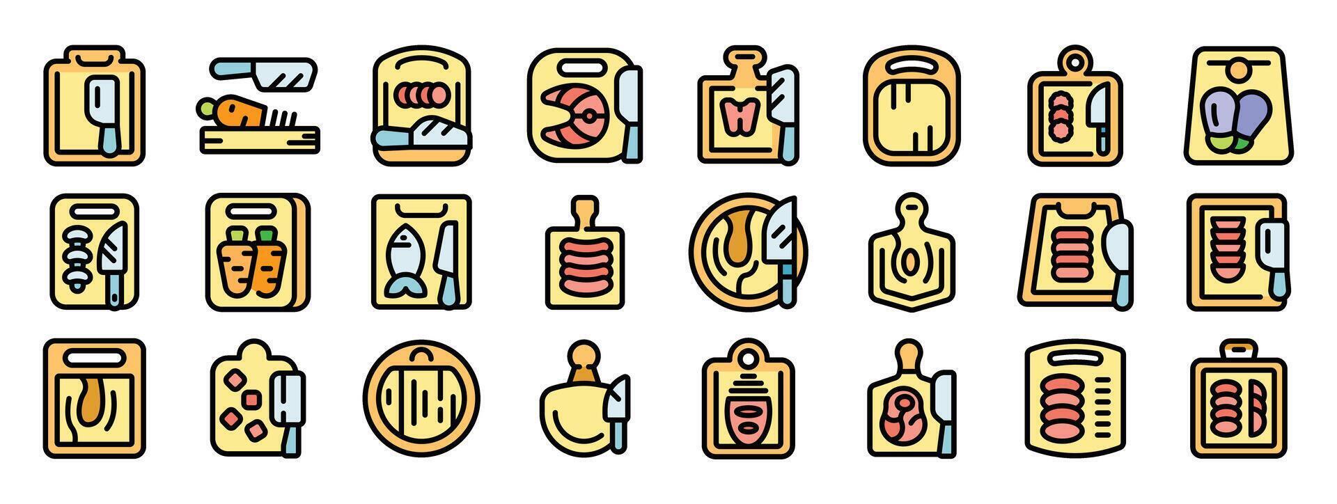 Chefs using cutting boards to prepare various food items vector