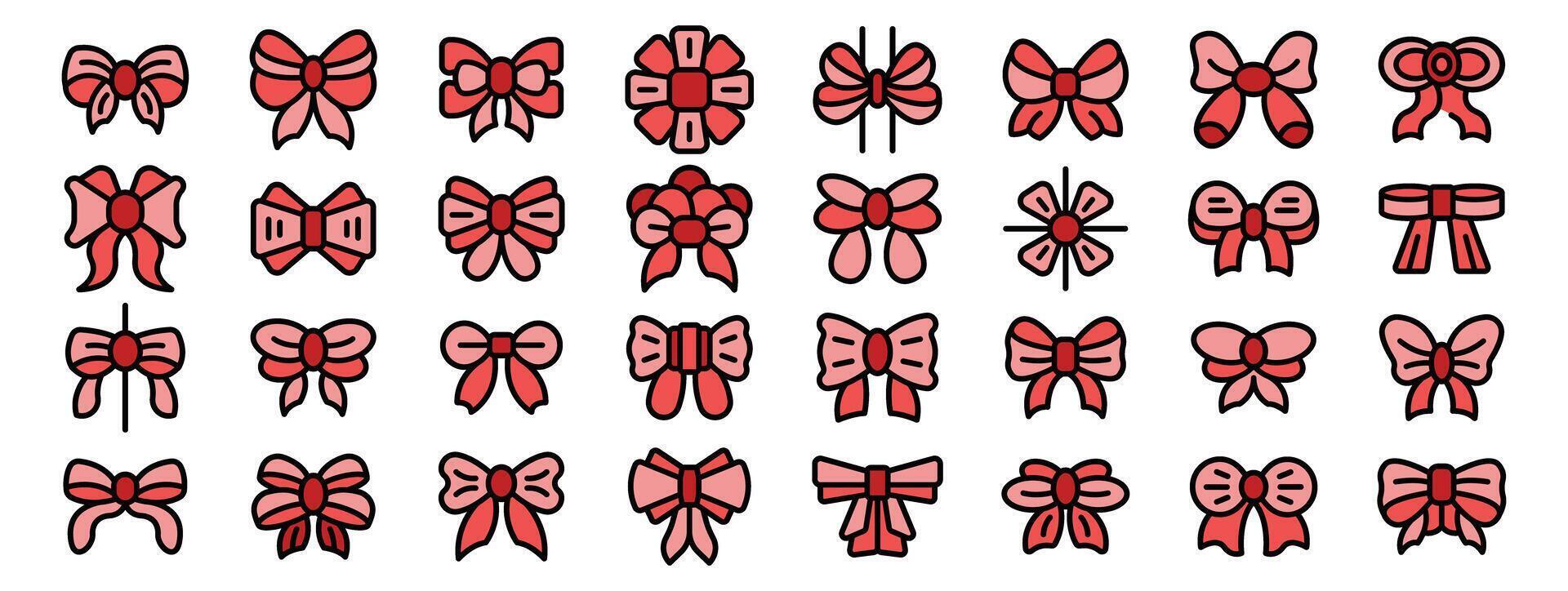 Collection of red and pink decorative bows symbolizing celebration and elegance vector