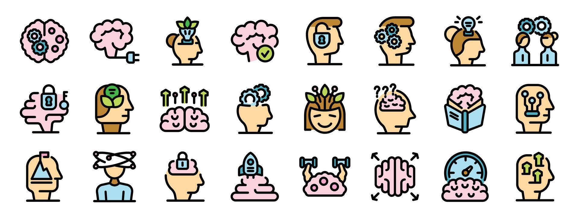 People developing mental skills, generating ideas and brainstorming, training and exercising brain vector