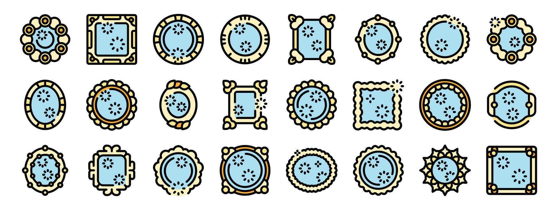Sparkling clean mirrors reflecting light in various frames, a collection of pristine looking glasses vector