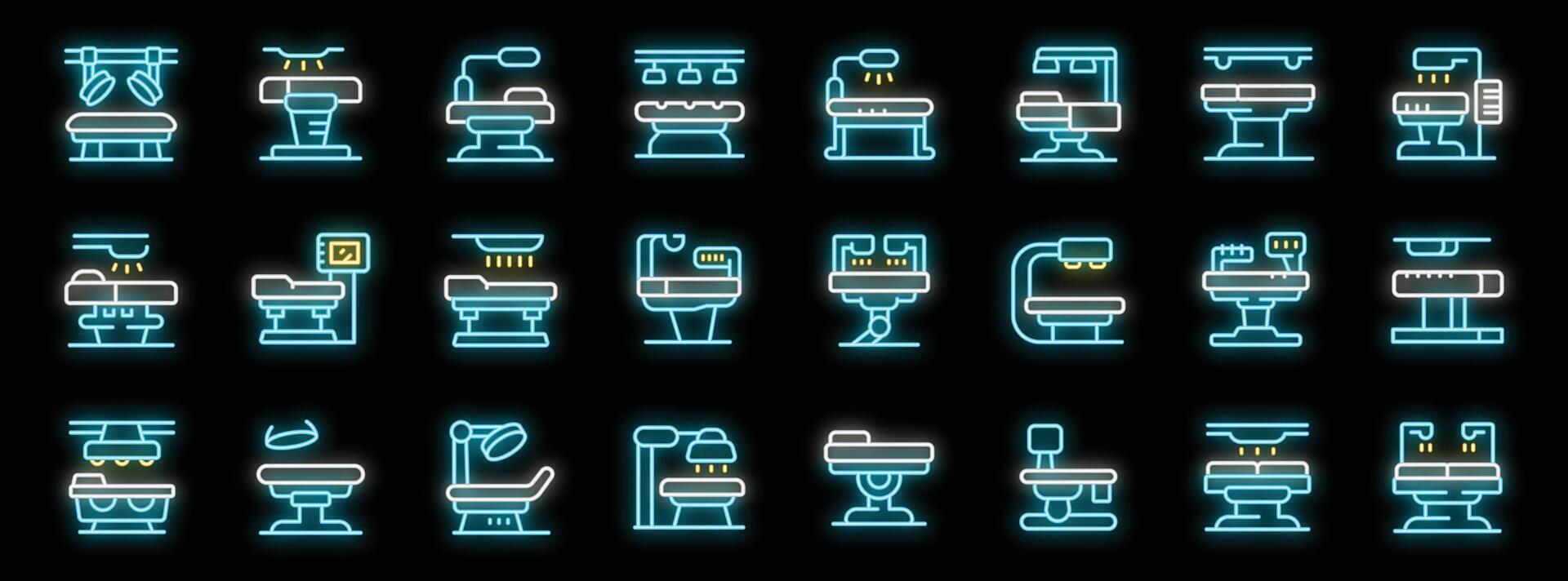 Neon icons of medical tables illuminating healthcare procedures vector
