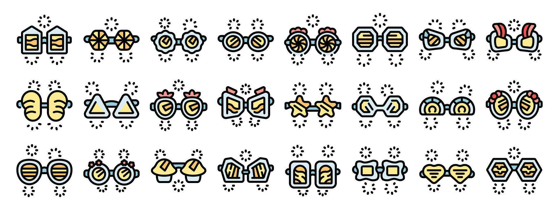 Funny glasses with colorful lenses and various shapes providing amusement and entertainment vector