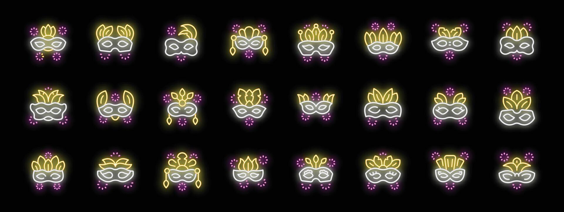 Neon carnival masks glowing brightly on dark background vector