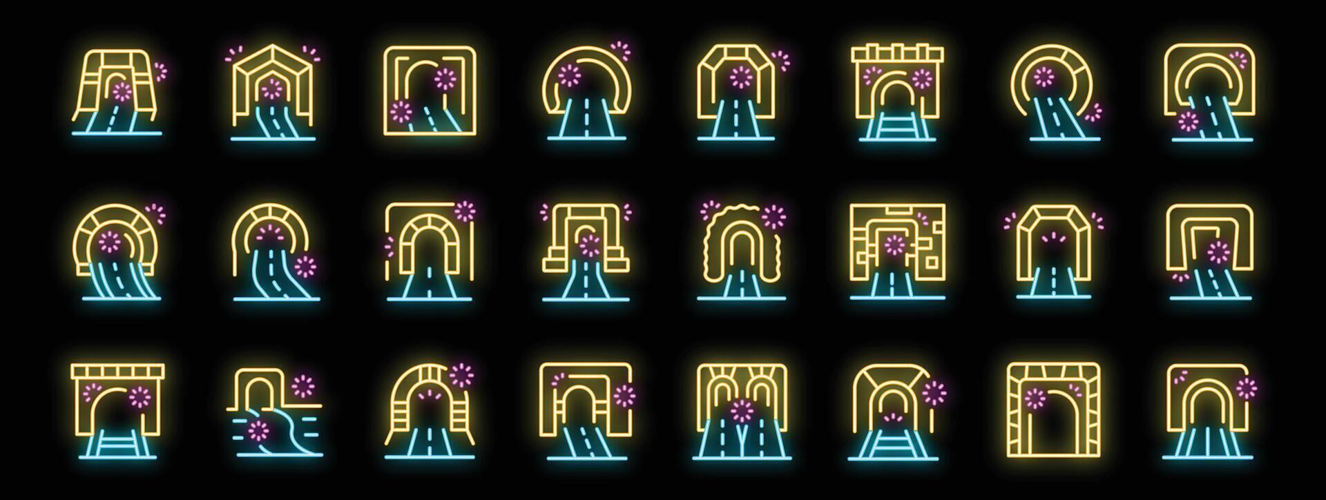 Tunnel icons showing road or train tracks passing through vector