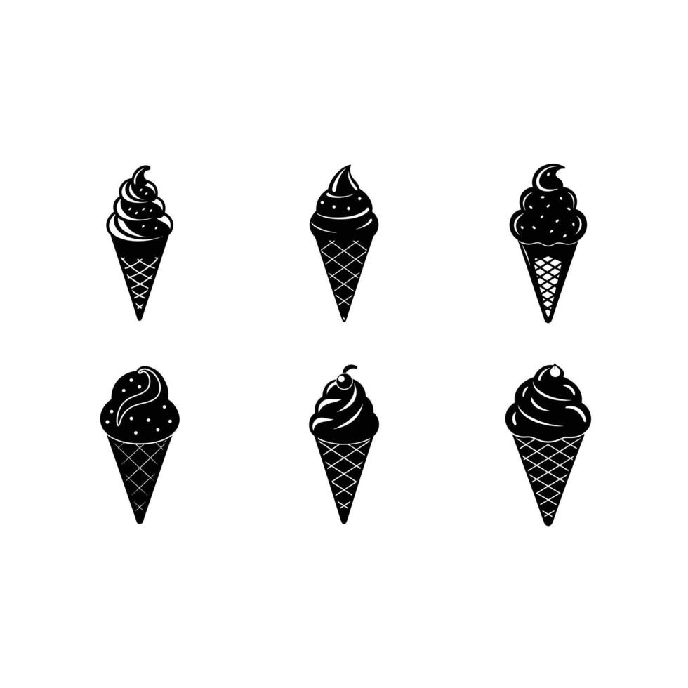 Ice Cream Cone Illustration - and Linocut Silhouette Design vector