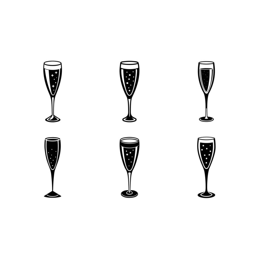 Champagne Flute and Linocut Silhouette Design vector