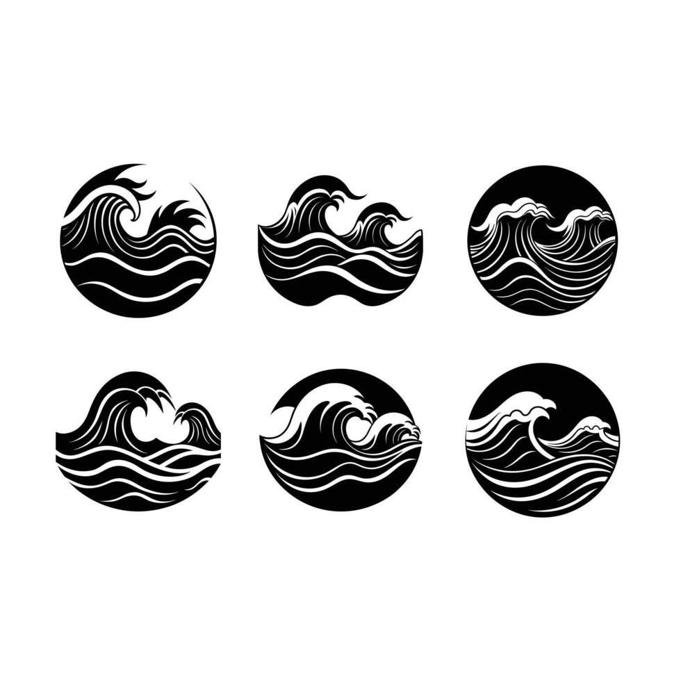 Calm Waves Linocut Silhouette Design vector