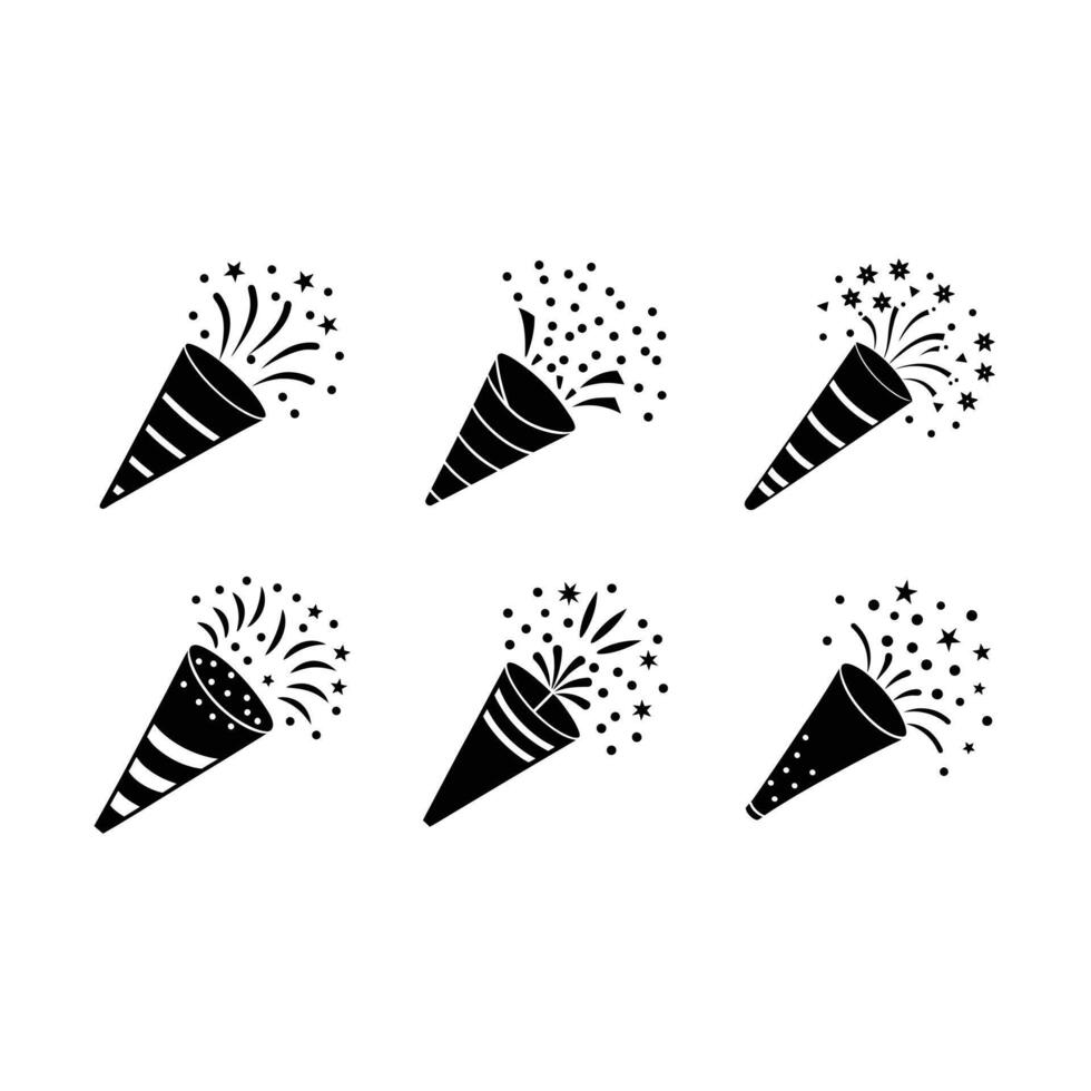 Confetti Popper Illustration with and Linocut Silhouette Design vector