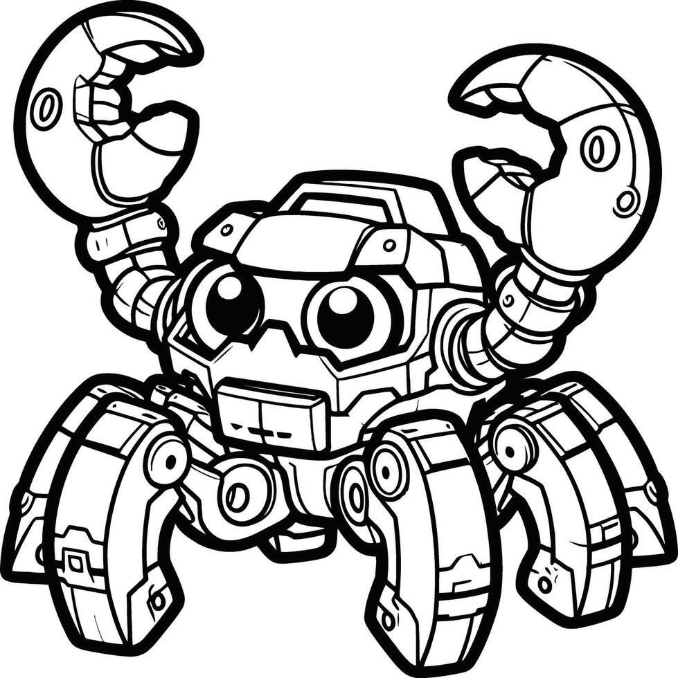 A coloring page with a robot crab vector