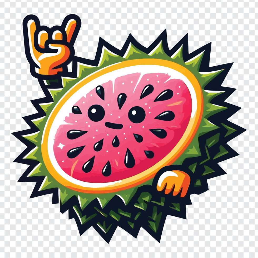 A cartoon fruit with a hand up and a rock hand vector