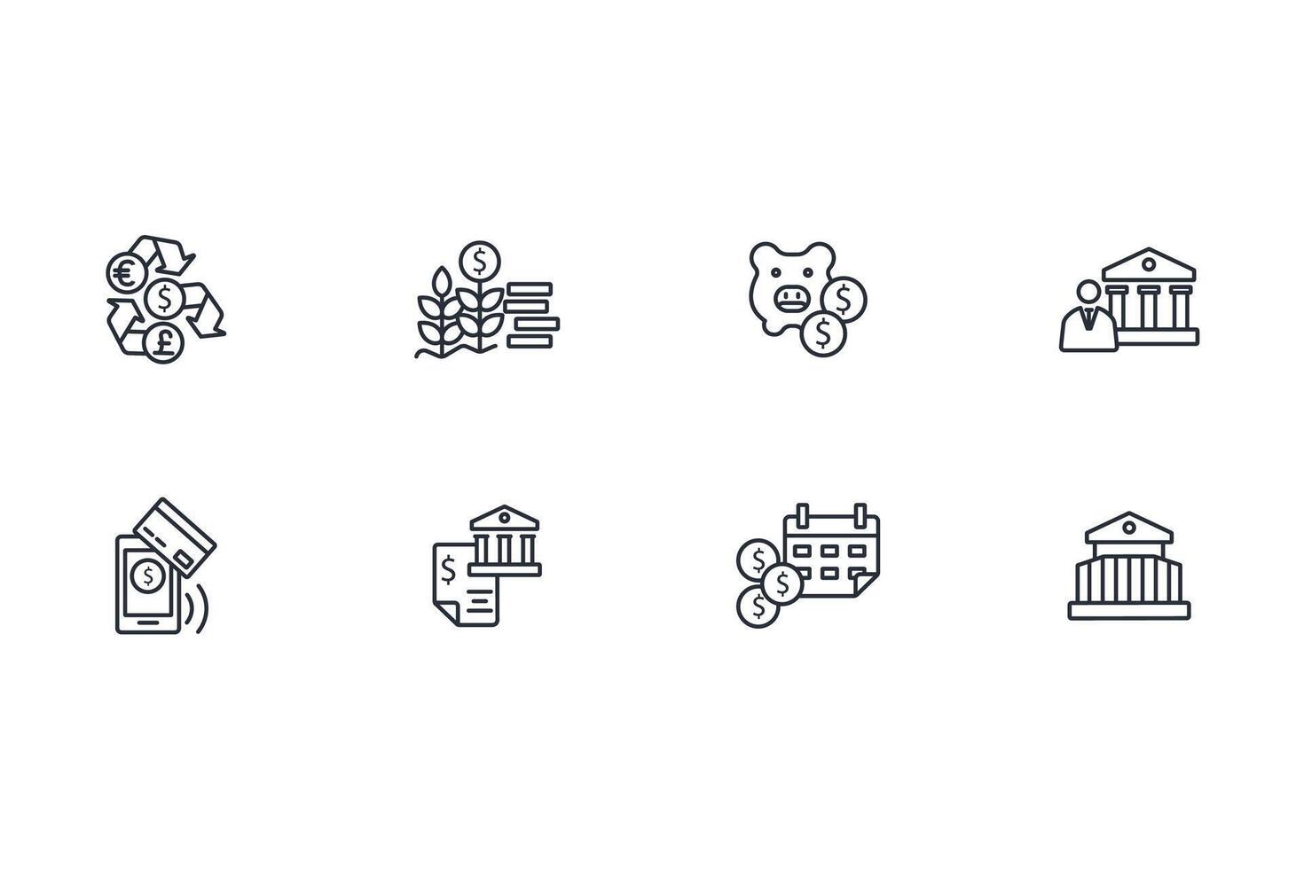 Bank icon set..Editable stroke.linear style sign for use web design,logo.Symbol illustration. vector