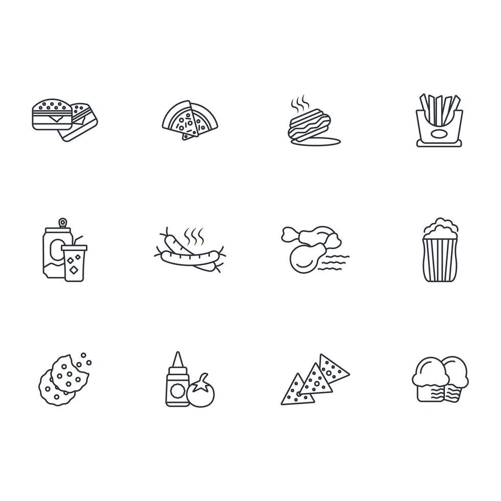 Fast food icon set..Editable stroke.linear style sign for use web design,logo.Symbol illustration. vector