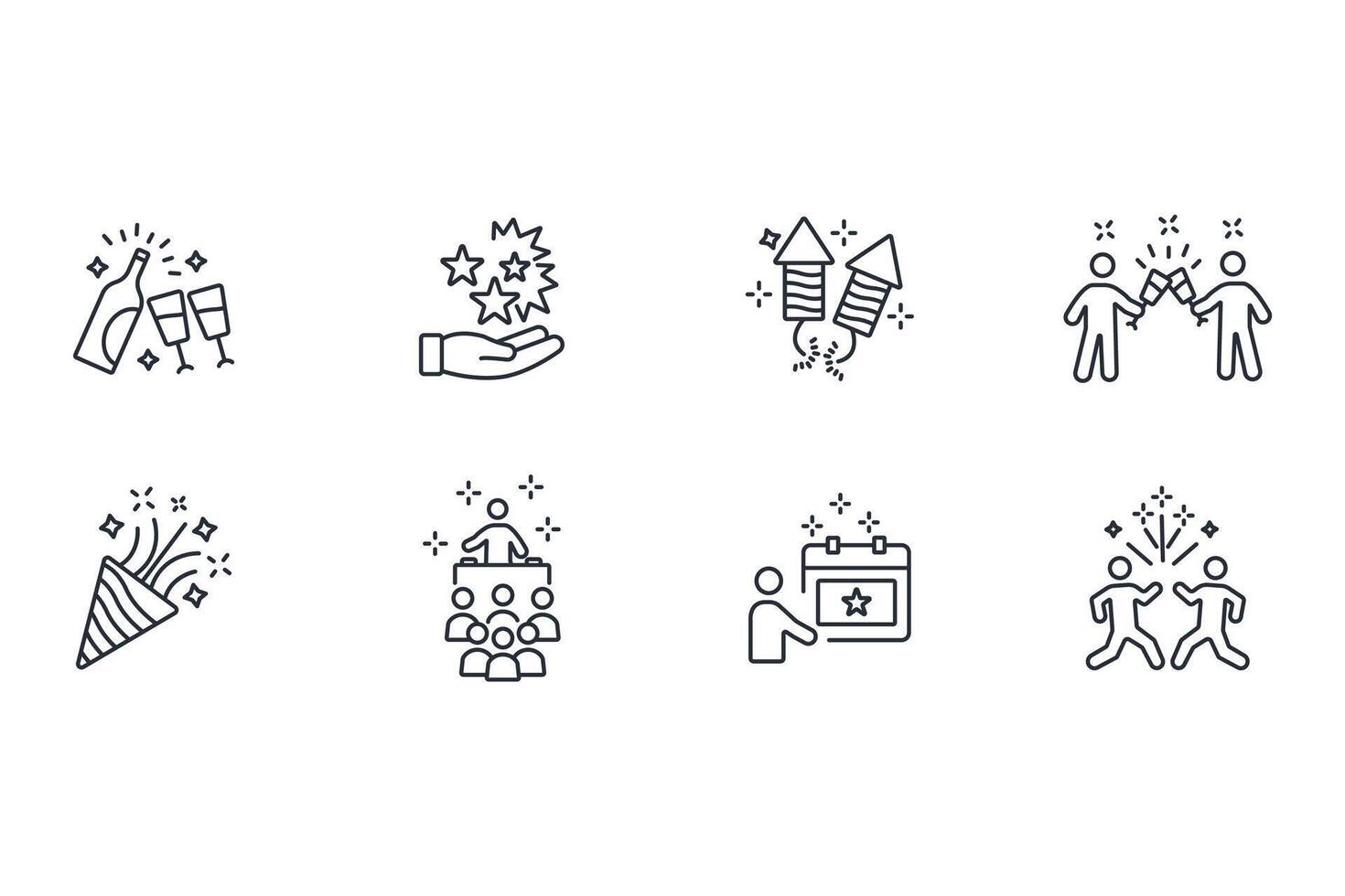New year icon set..Editable stroke.linear style sign for use web design,logo.Symbol illustration. vector