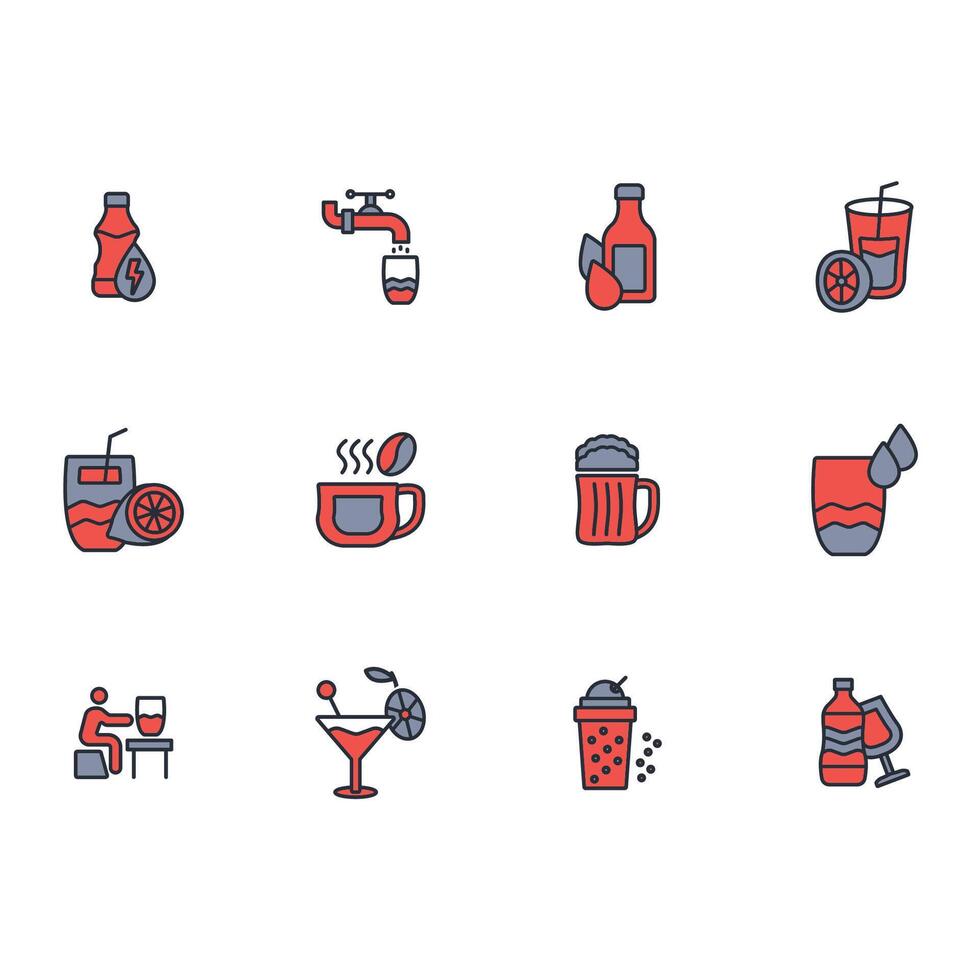 Drinks icon set..Editable stroke.linear style sign for use web design,logo.Symbol illustration. vector