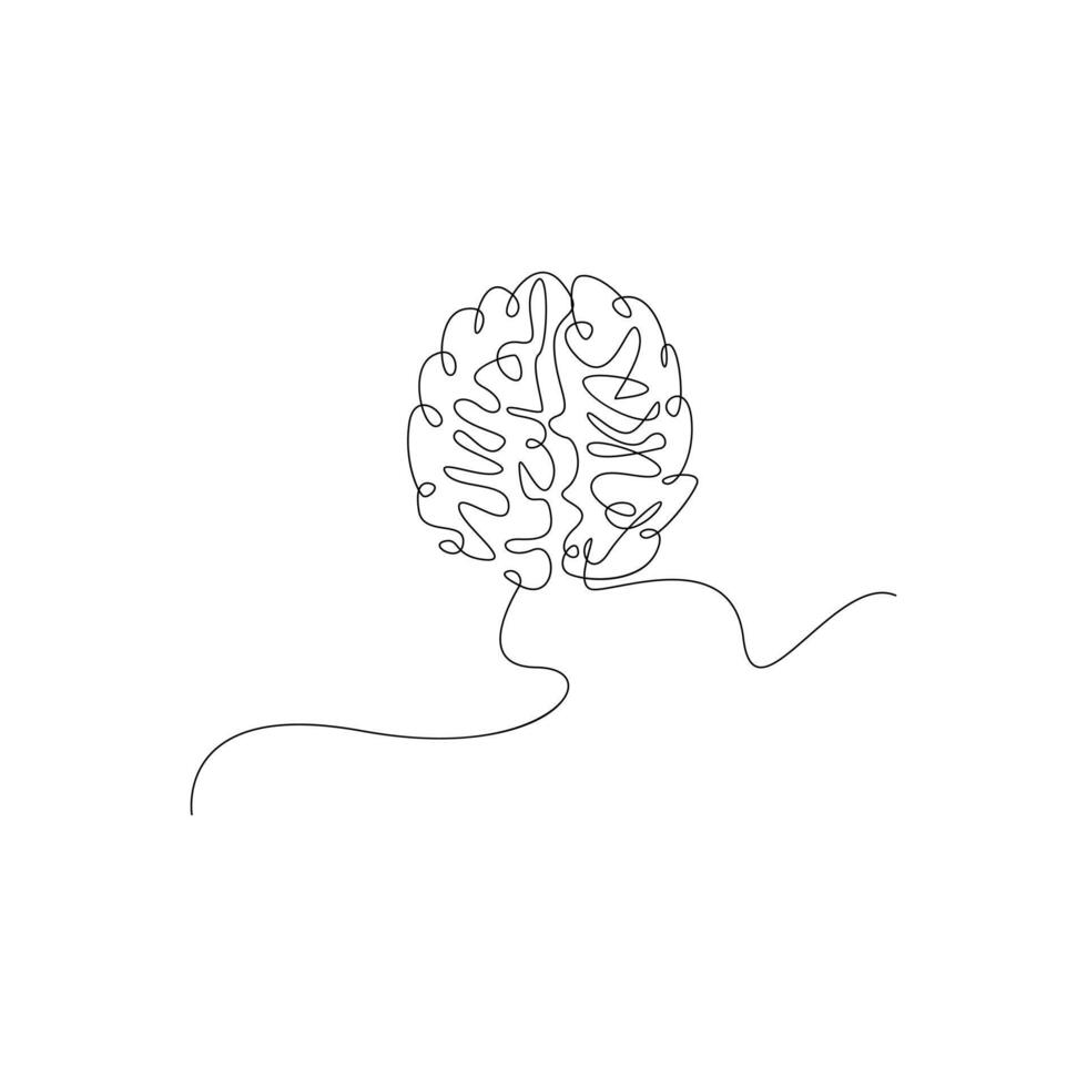 Human brain in one continuous line drawing art illustration concept of psychology and intelligence vector