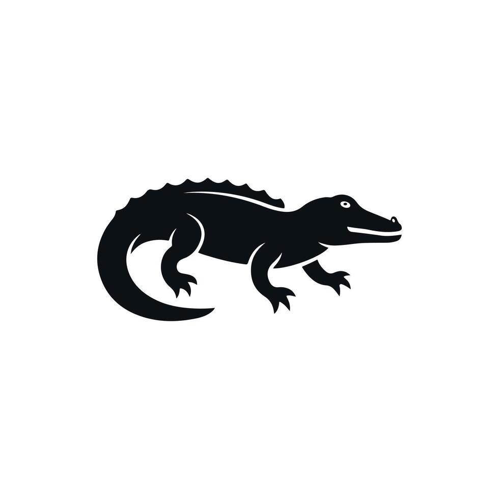 A Crocodile icon and silhouette and white background vector
