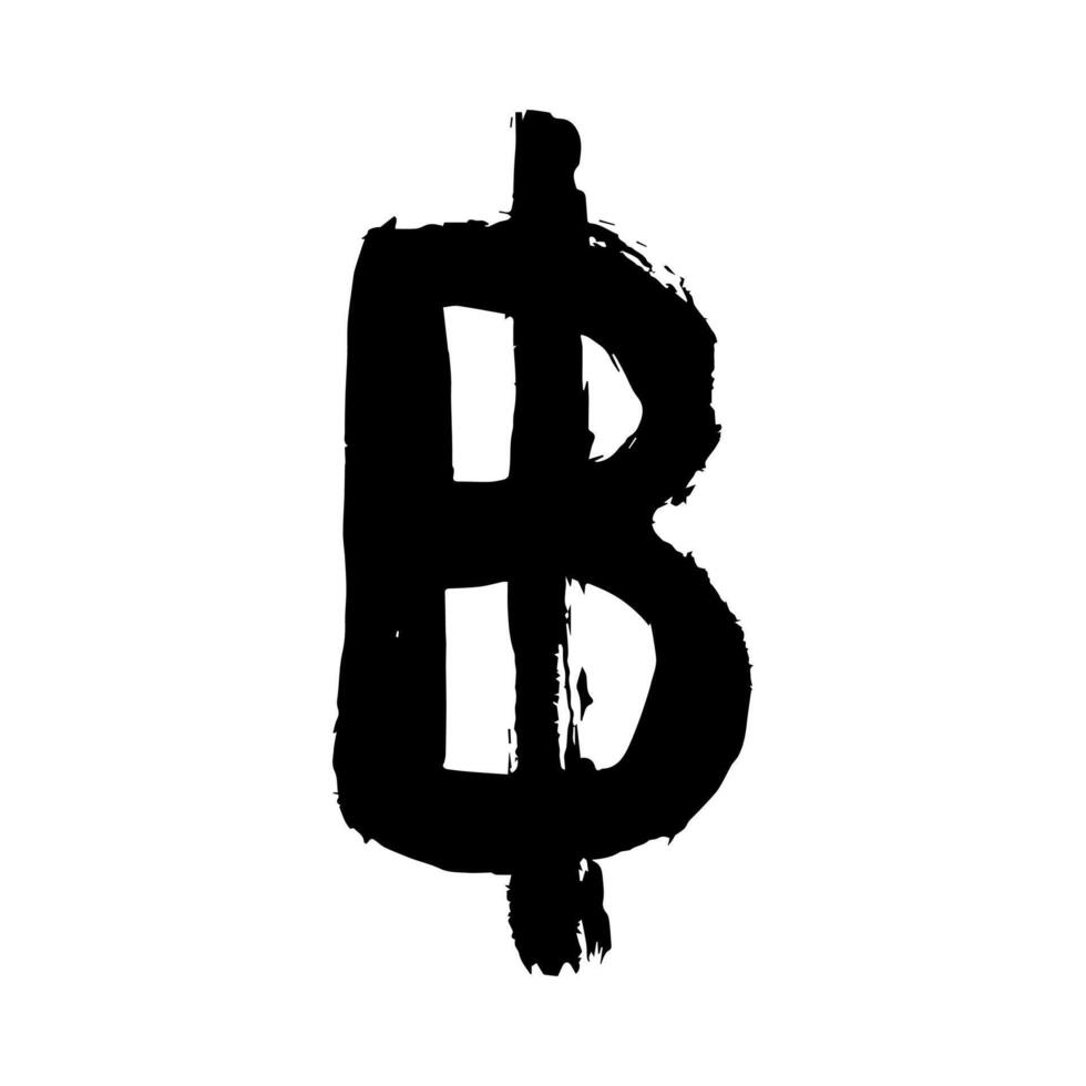 Hand drawn thai baht currency symbol. Brush stroke doodle. Single element for design vector