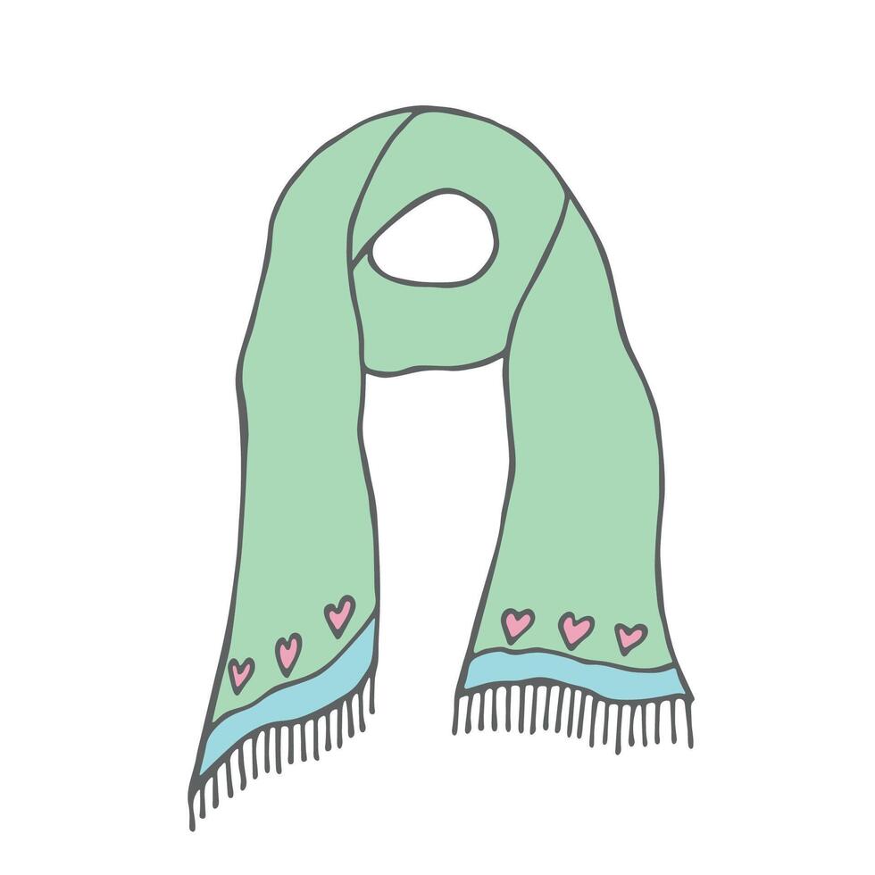 Knitted scarf doodle Hand drawn winter accessories Single design element for card, print, design, decor vector