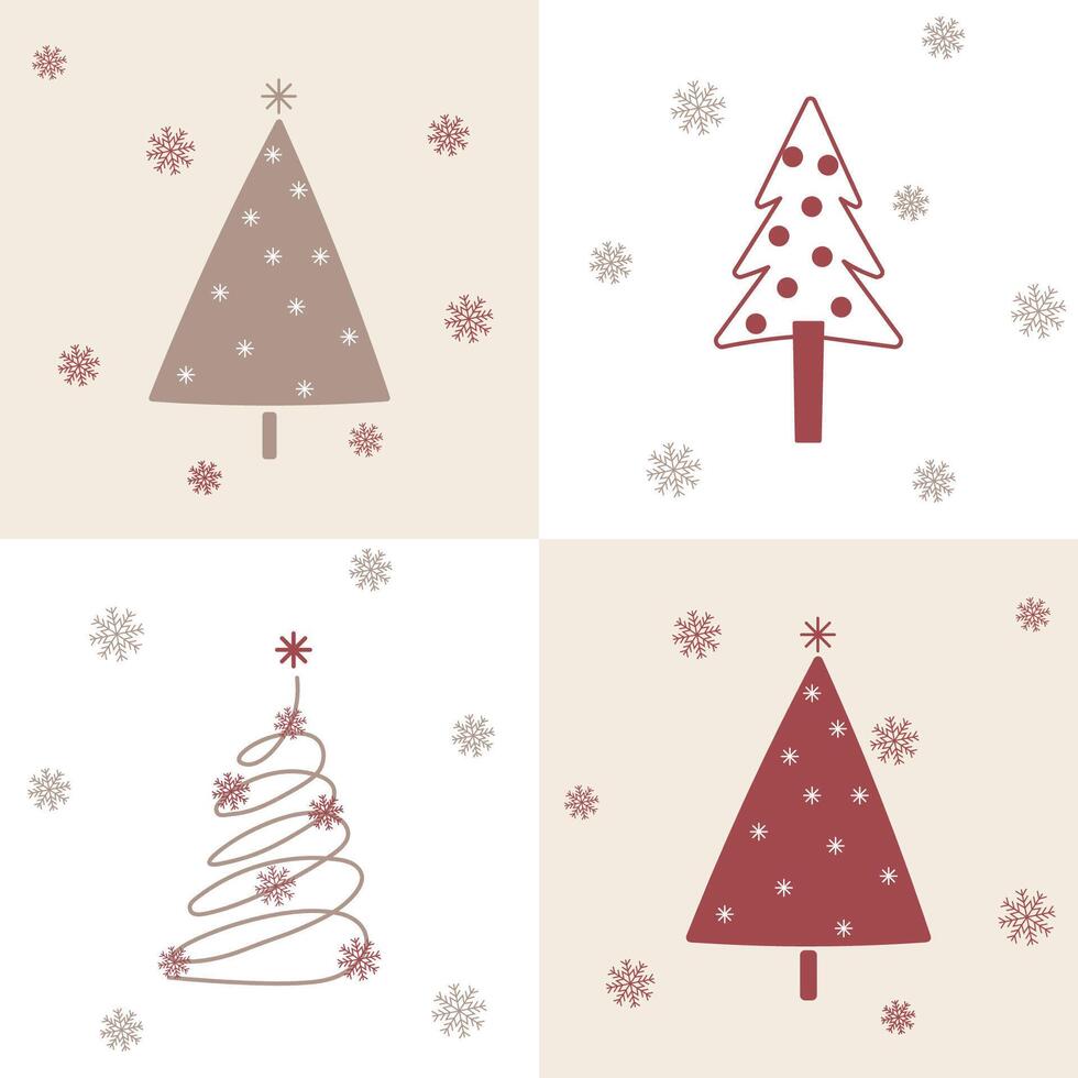Cute Hand Drawn Christmas Tree Collage with Snowflakes vector