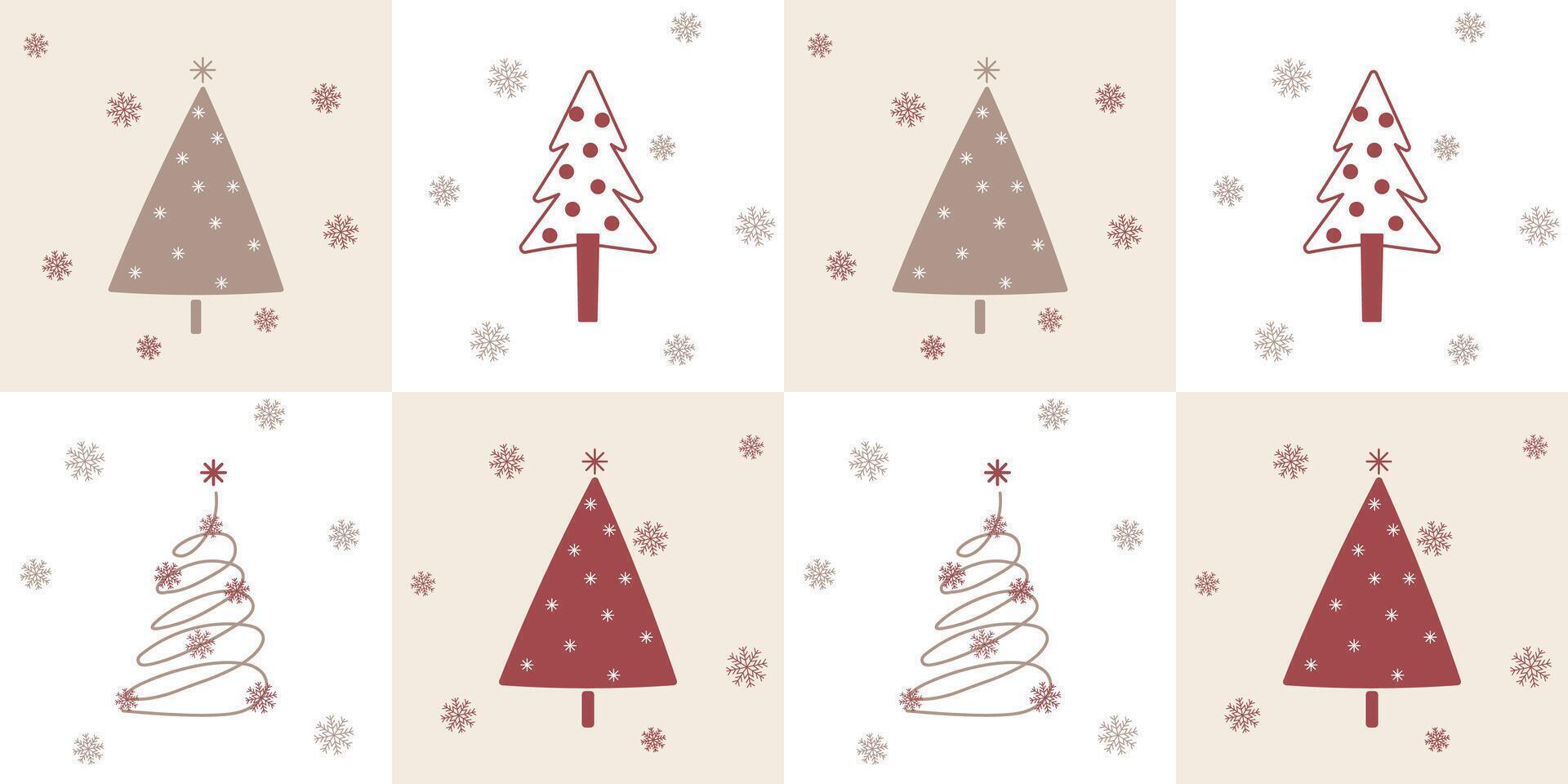 Seamless Pattern Cute Hand Drawn Christmas Tree Collage with Snowflakes vector