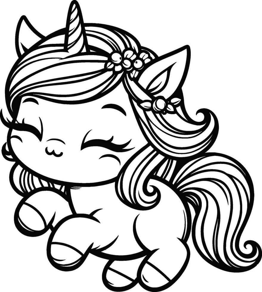 A cute unicorn coloring page vector