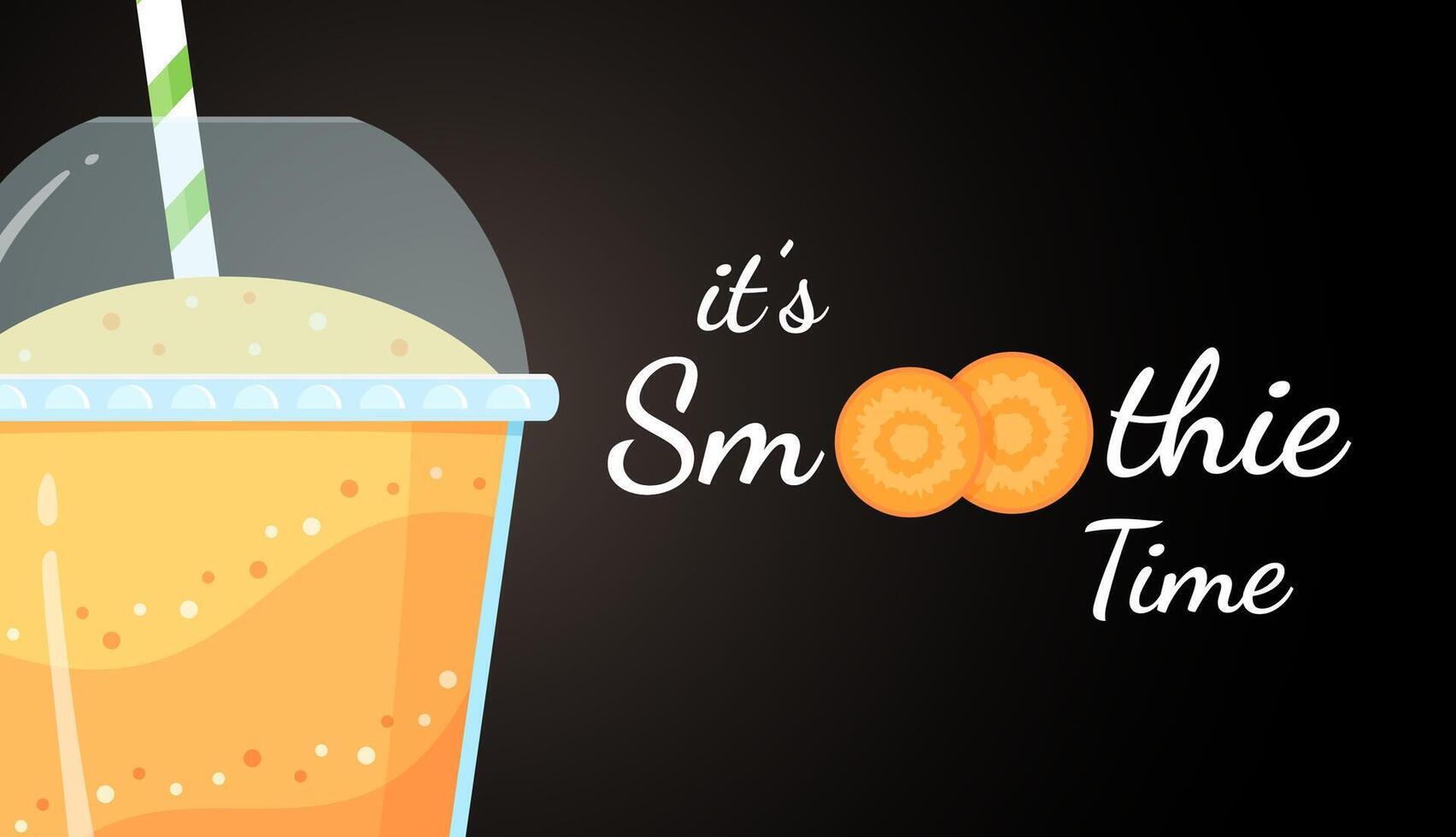 Orange smoothie logo carrot shake illustration. Smoothie logo on black background, glass filled with fresh green smoothies cocktail for healthy detox web banner Clipping mask applied. vector