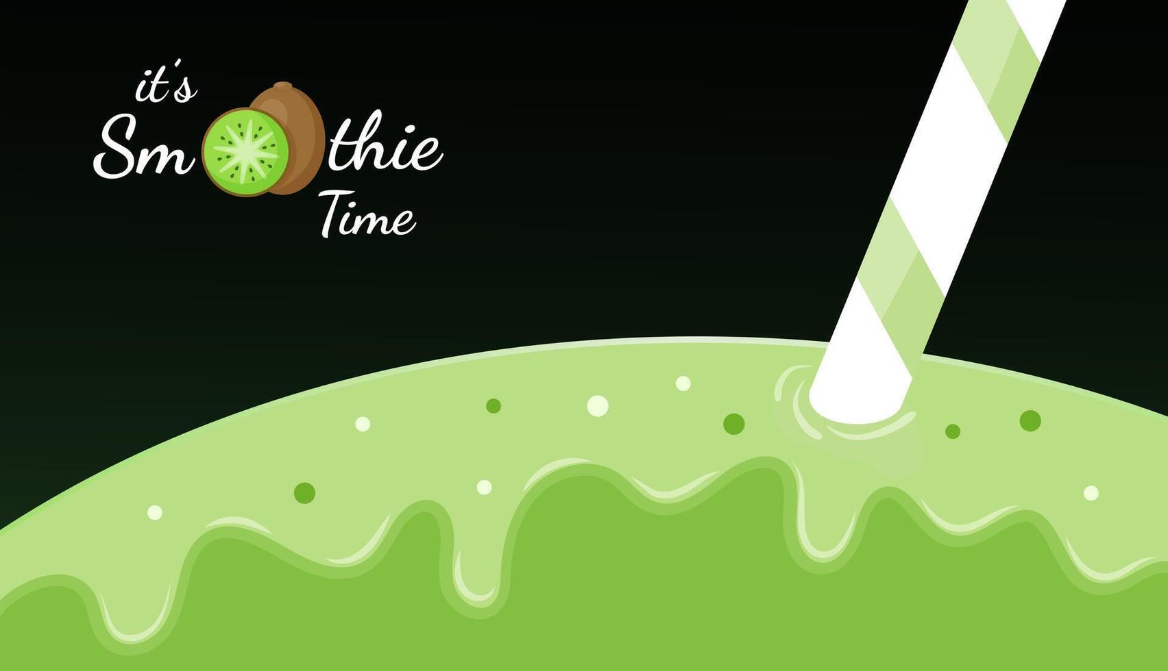Green kiwi smoothie vitamin drink illustration. Vegetarian smoothies drink or ice cream with green layers and drops. Raw kiwi fruit and smoothie logo for fitness landing page concept. vector