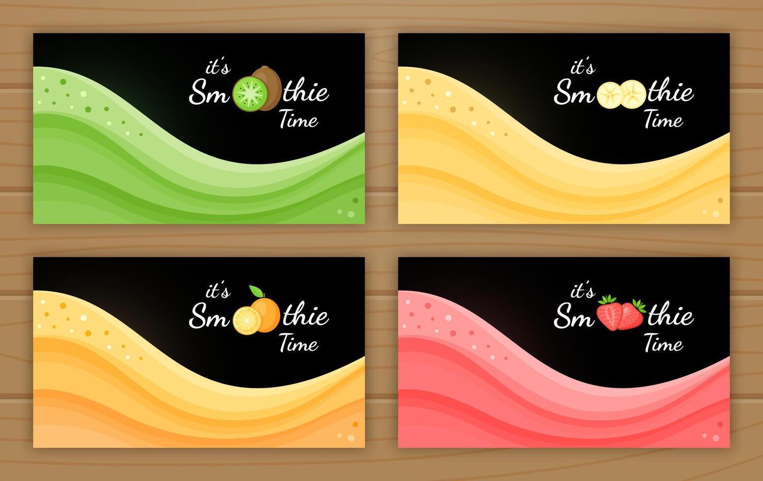 Set of smoothie logo fruit cocktail flat illustration. Smoothie logo on black background, wavy splash colorful smoothies cocktail or ice cream portion for fitness landing page concept. vector